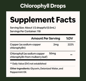 Gouttes de chlorophylle liquide Black Girl Vitamins, étiquette avec ingrédients