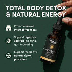 Gouttes de chlorophylle liquide Black Girl Vitamins, vue de côté de la bouteille