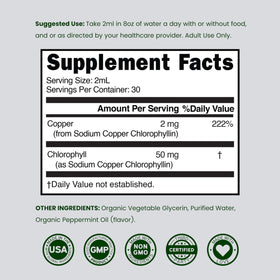Gouttes de chlorophylle liquide DORADO NUTRITION avec ingrédients affichés