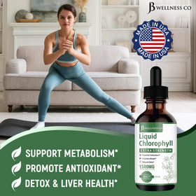 Gouttes de chlorophylle liquide JB Wellness Co avec étiquette
