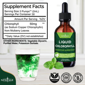 Gouttes de chlorophylle liquide NEW AGE avec bouchon ouvert
