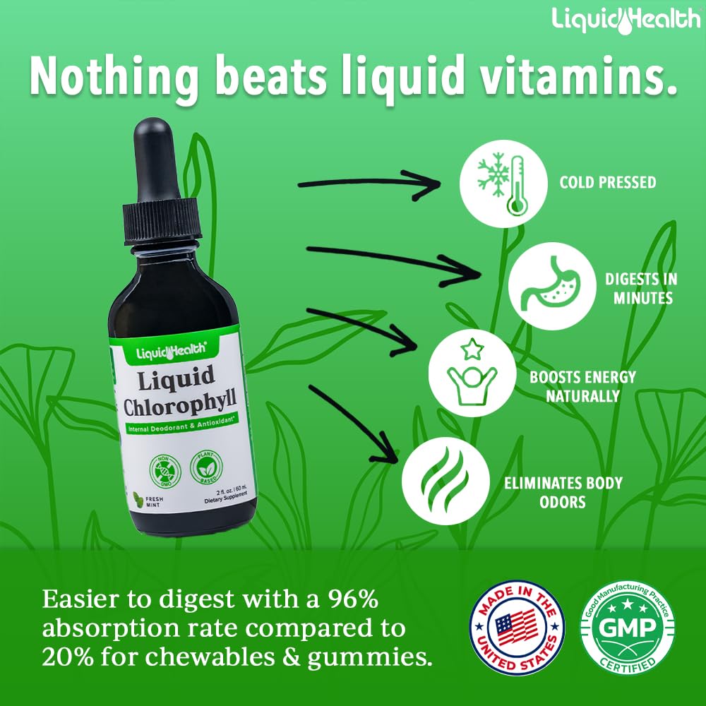 Gouttes de chlorophylle LIQUIDHEALTH avec pipette et étiquette
