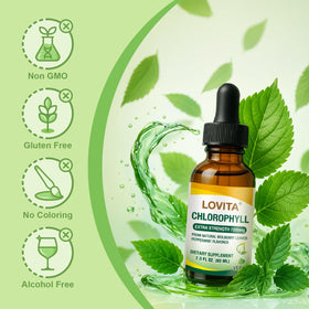 Gouttes de chlorophylle LOVITA dans un verre d'eau