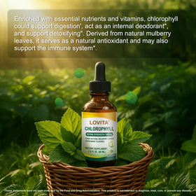Gouttes de chlorophylle LOVITA sur un fond blanc