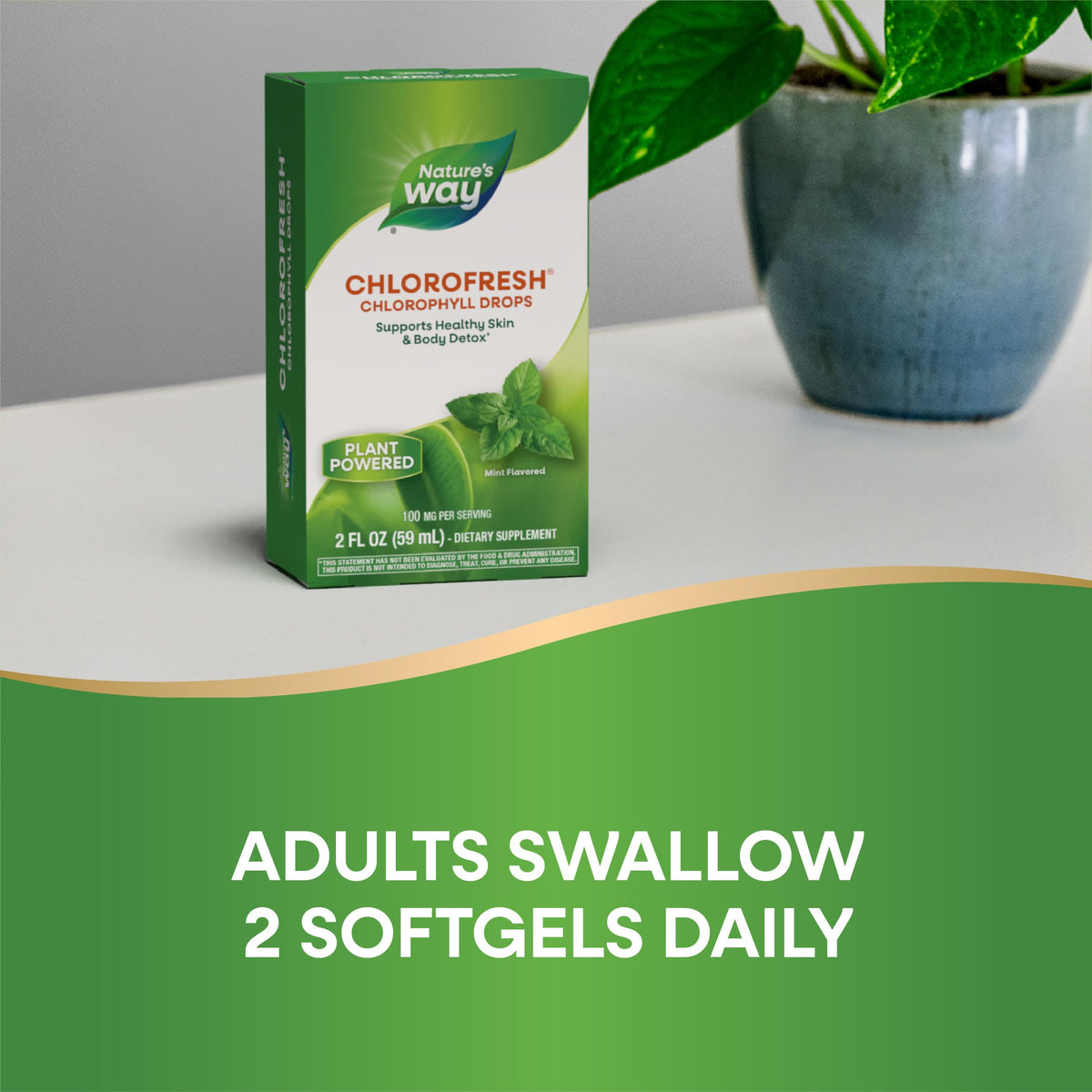 Gouttes de chlorophylle Nature's Way dans un cadre de vie actif