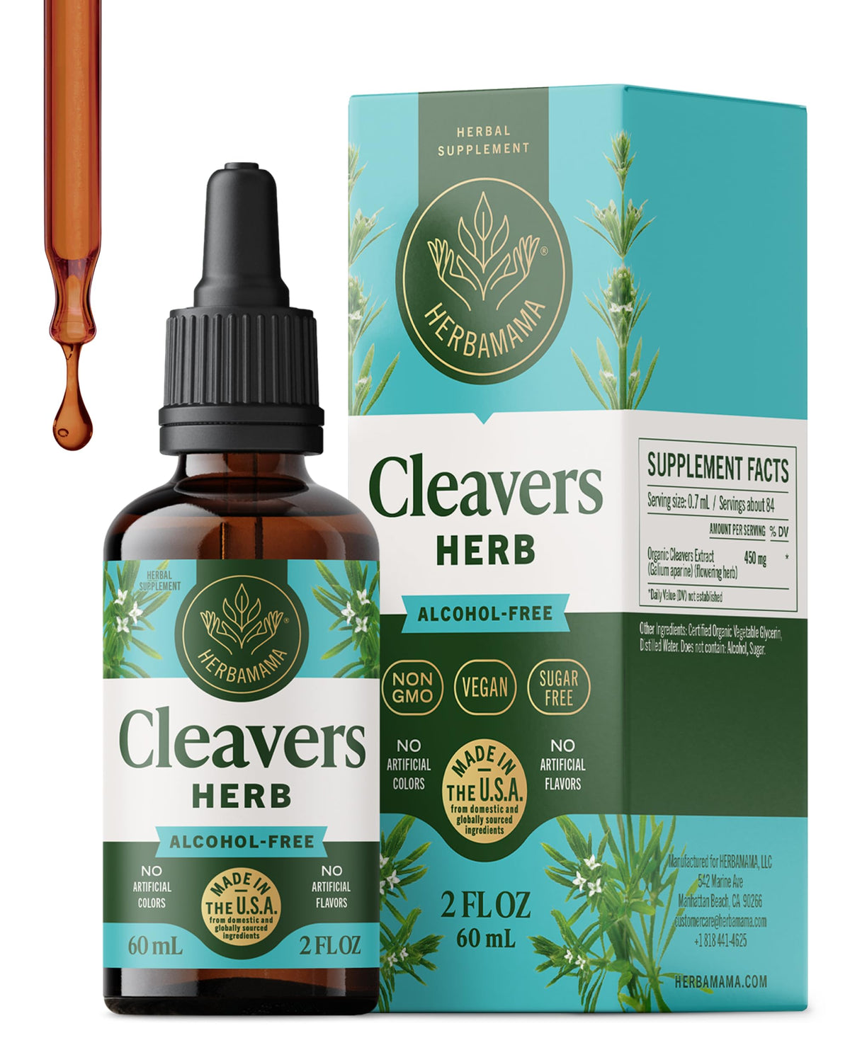 Gouttes de Cleavers HERBAMAMA 159g vue de face avec étiquette