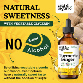 Gouttes de complément Wild & Organic au curcuma et gingembre sur une cuillère