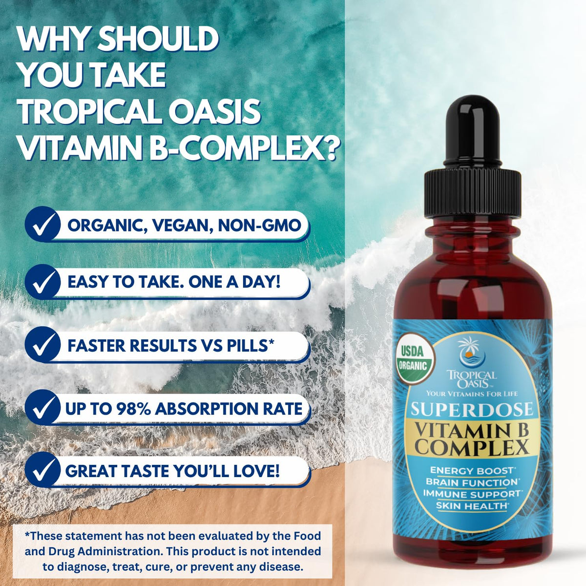 Gouttes de Complexe de Vitamines B Tropical Oasis dans une cuillère