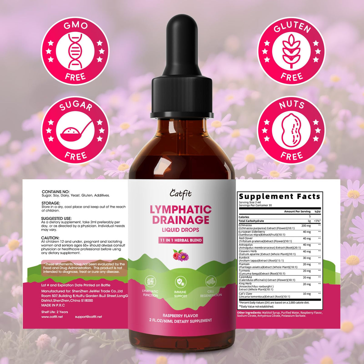 Gouttes de drainage lymphatique Catfit 60 ml en gros plan
