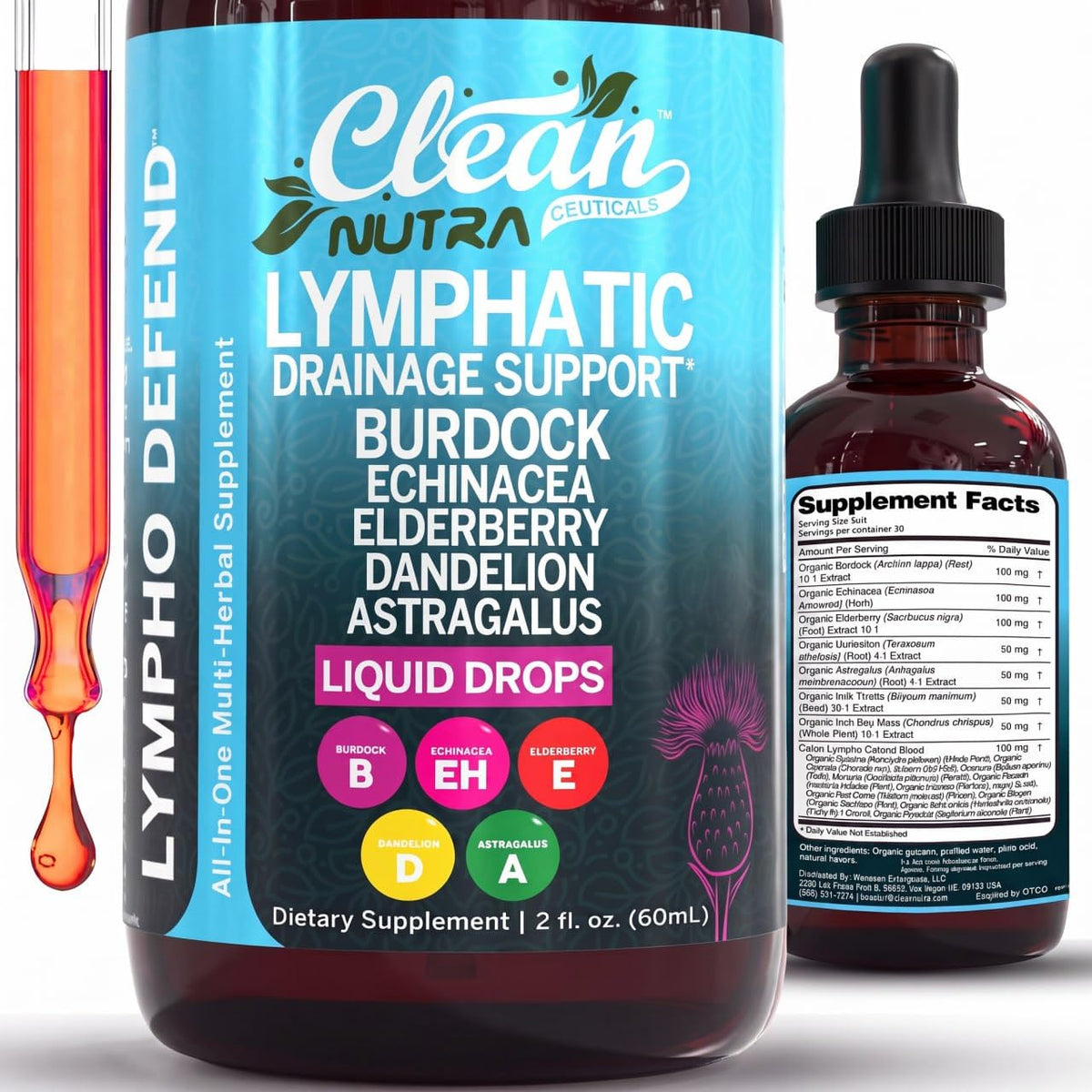Gouttes de drainage lymphatique Clean Nutraceuticals flacon avant
