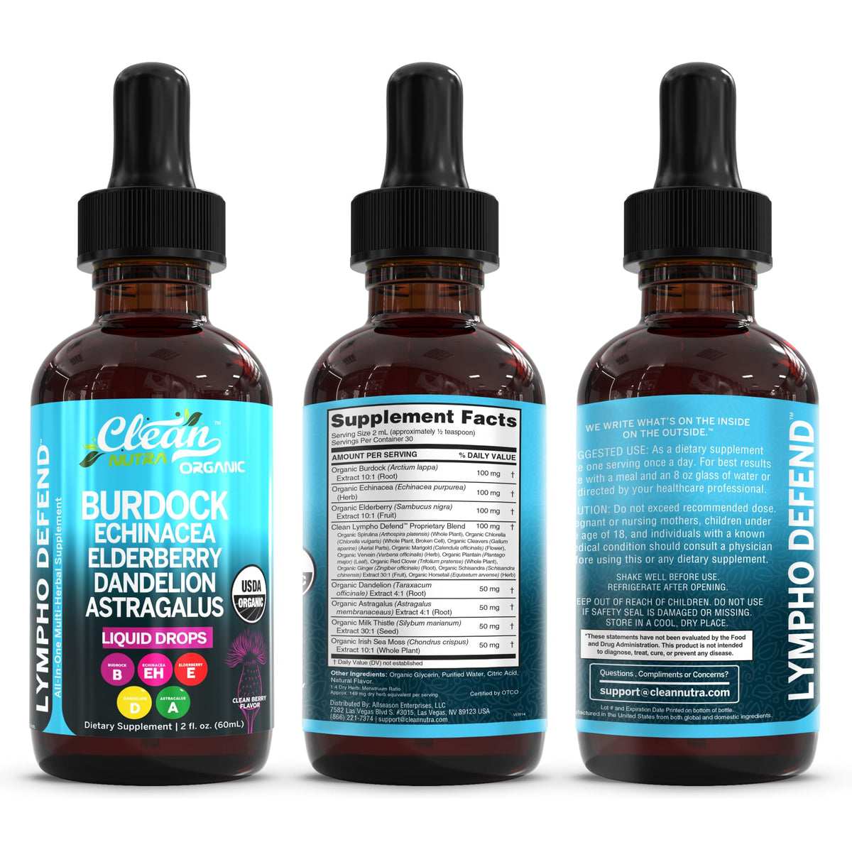Gouttes de drainage lymphatique Clean Nutraceuticals sur une table