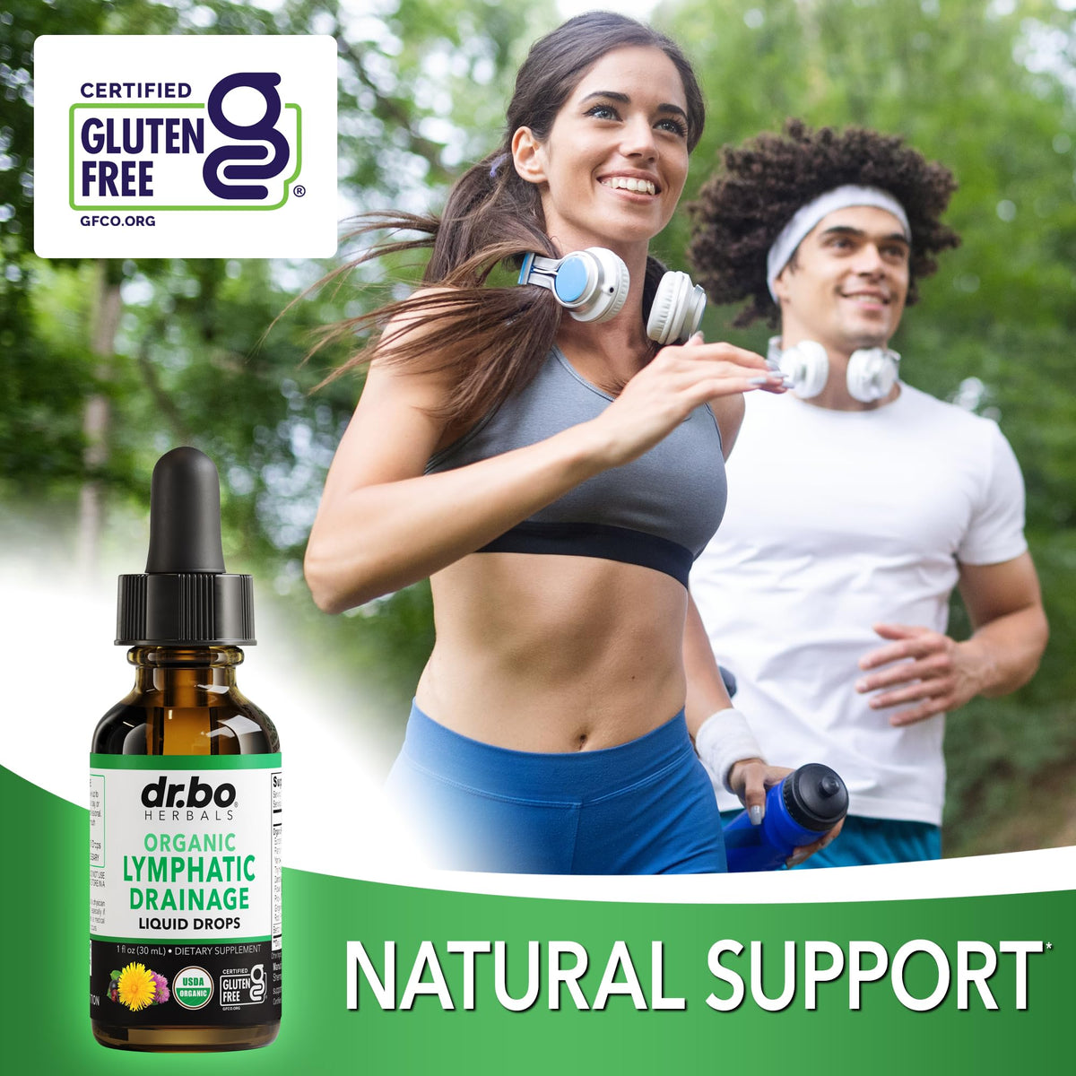 Gouttes de drainage lymphatique DR. BO sur fond naturel