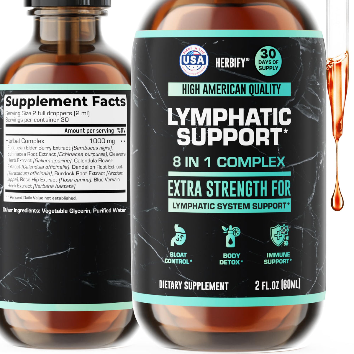 Gouttes de drainage lymphatique HERBIFY 60 ml avec étiquette