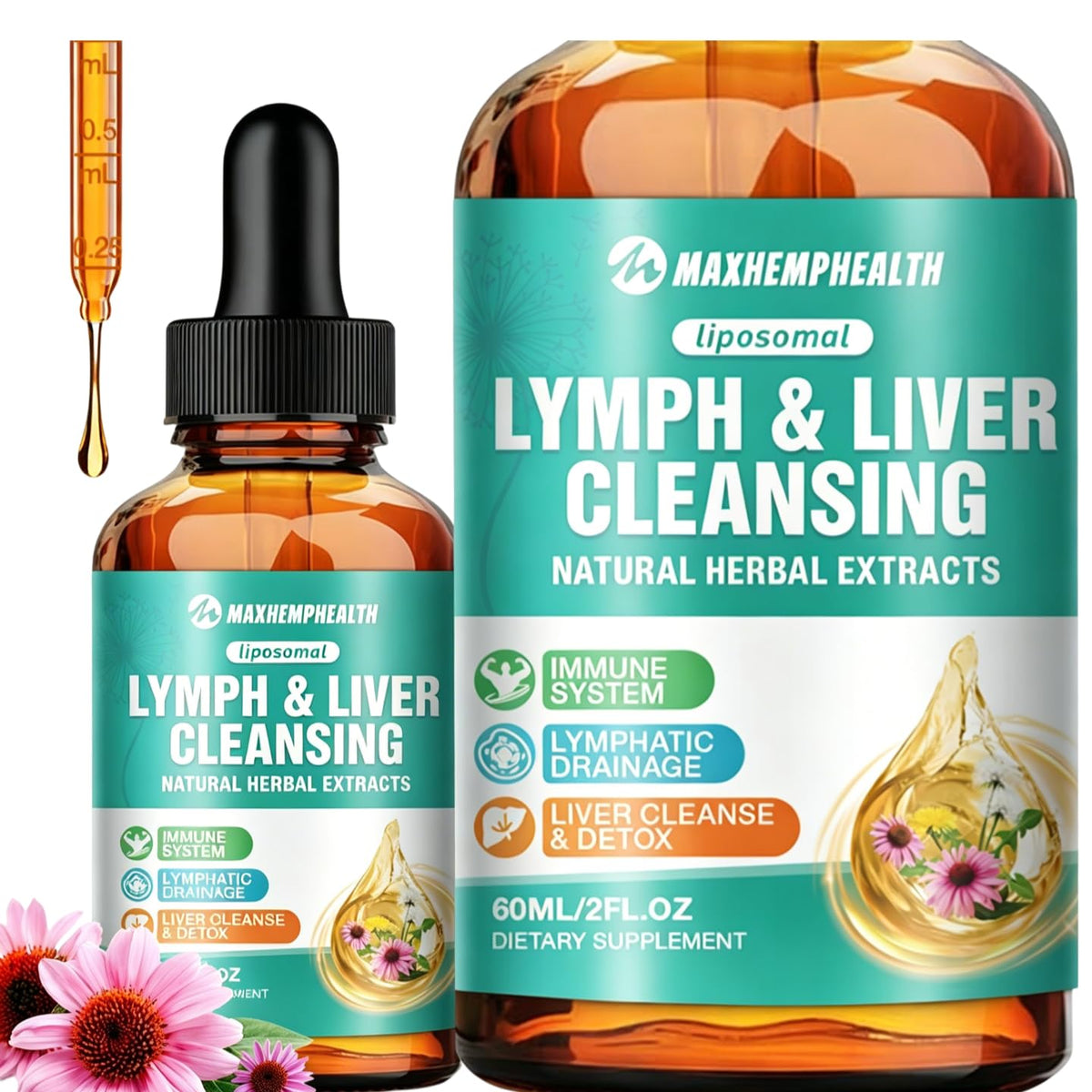 Gouttes de drainage lymphatique Maxhemphealth 60ML vue avant avec étiquette