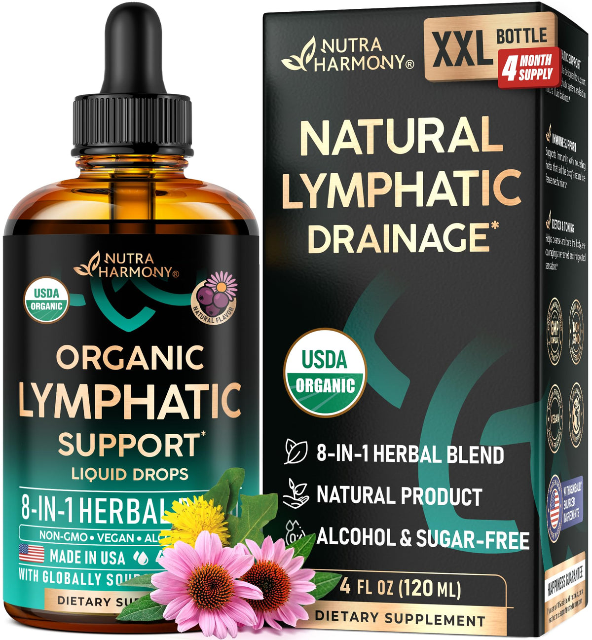 Gouttes de Drainage Lymphatique NUTRAHARMONY 4 oz vue avant