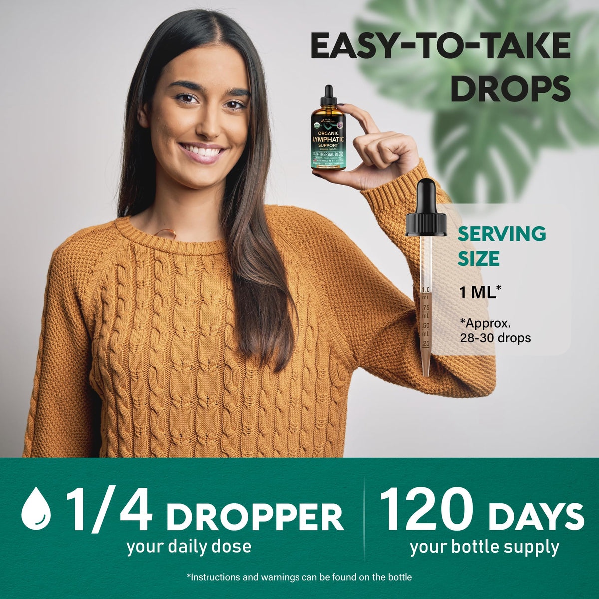 Gouttes de Drainage Lymphatique NUTRAHARMONY avec un verre d'eau