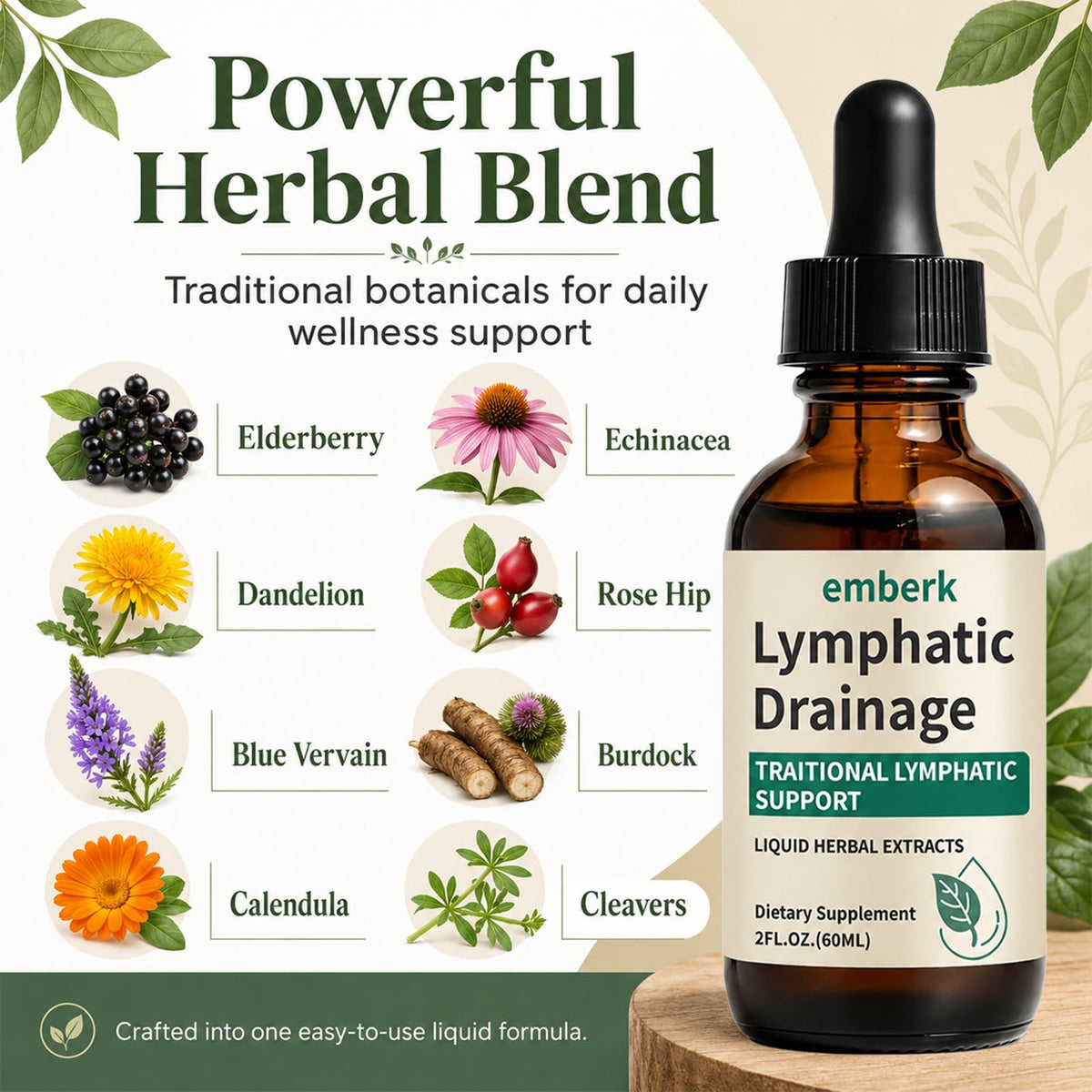 Gouttes de drainage lymphatique vegan dans un cadre de vie