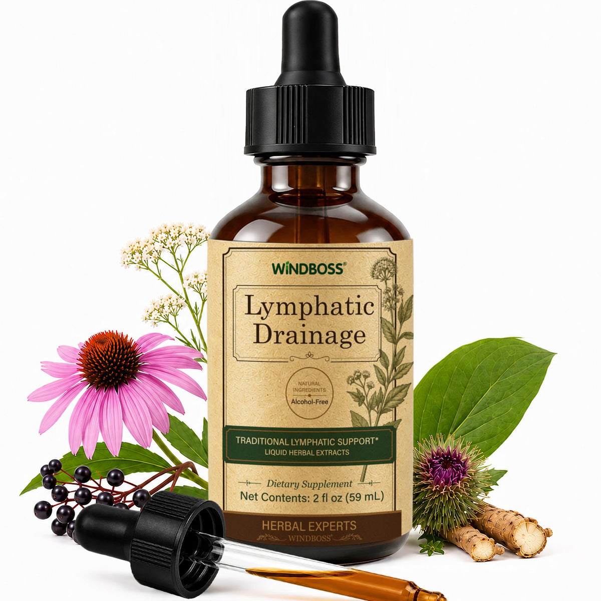 Gouttes de Drainage Lymphatique WINDBOSS 60 ml vue de face
