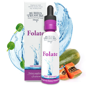 Gouttes de Folate Buried Treasure 500 mcg devant l'emballage