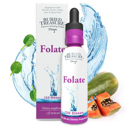 Gouttes de Folate Buried Treasure 500 mcg devant l'emballage