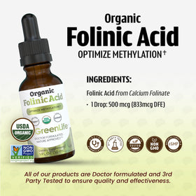 Gouttes de Folate Folinique Dr. Green Mom mélangées dans un verre d'eau