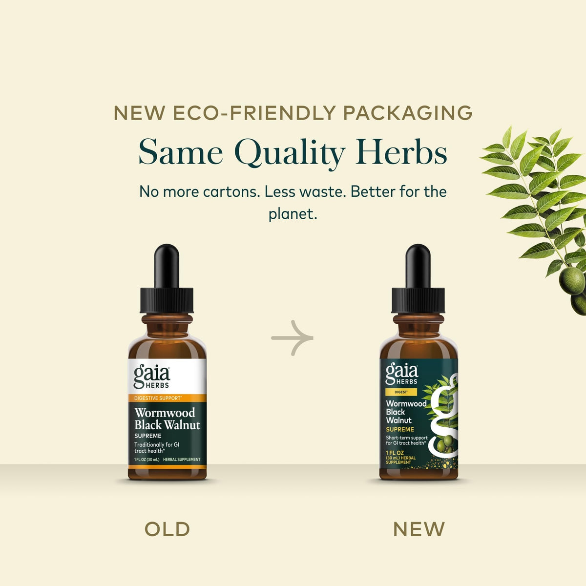 Gouttes de Gaia Herbs Suprême Noix de Black Walnut dans un verre