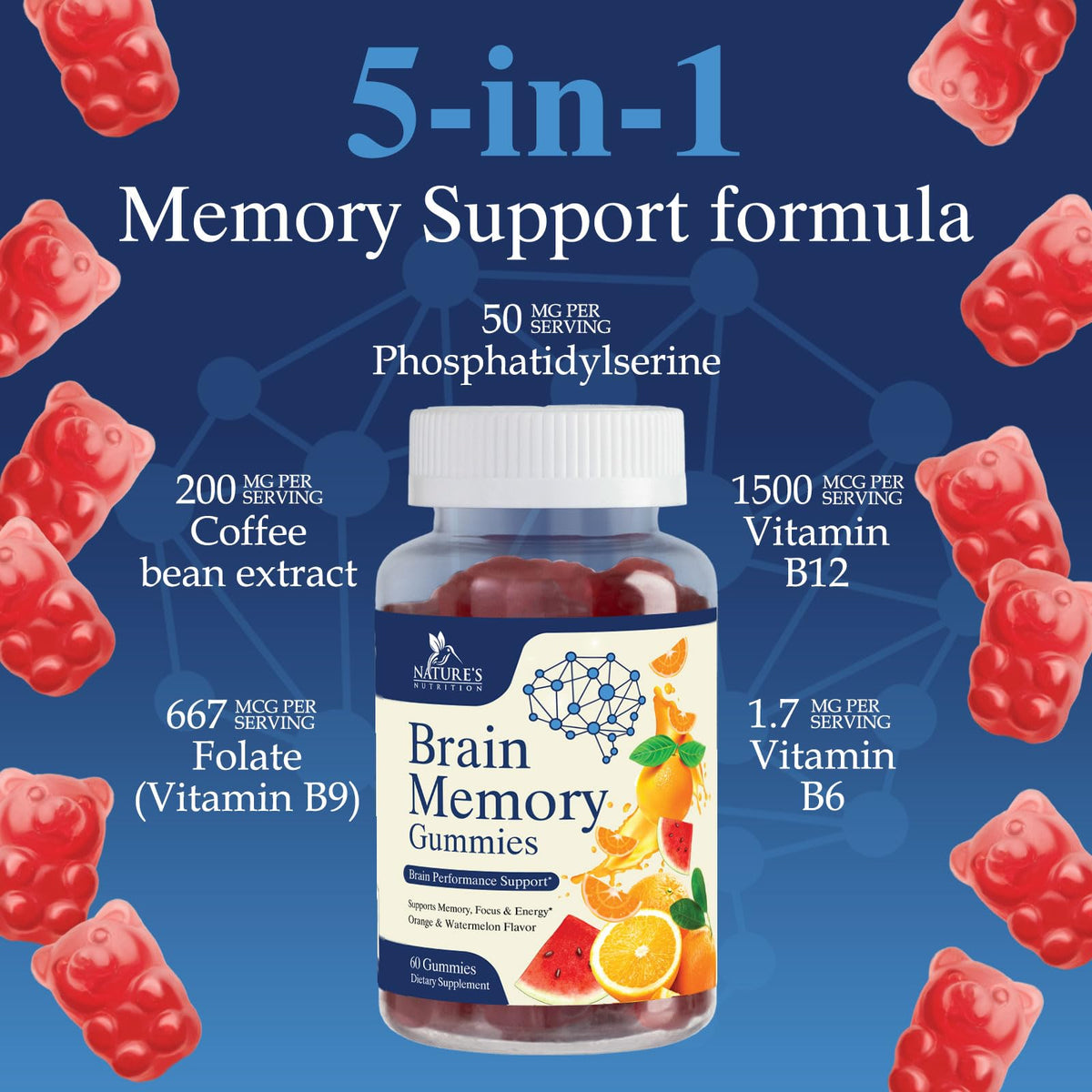 Gouttes de goût citrus des gummies Memory Nature's Nutrition