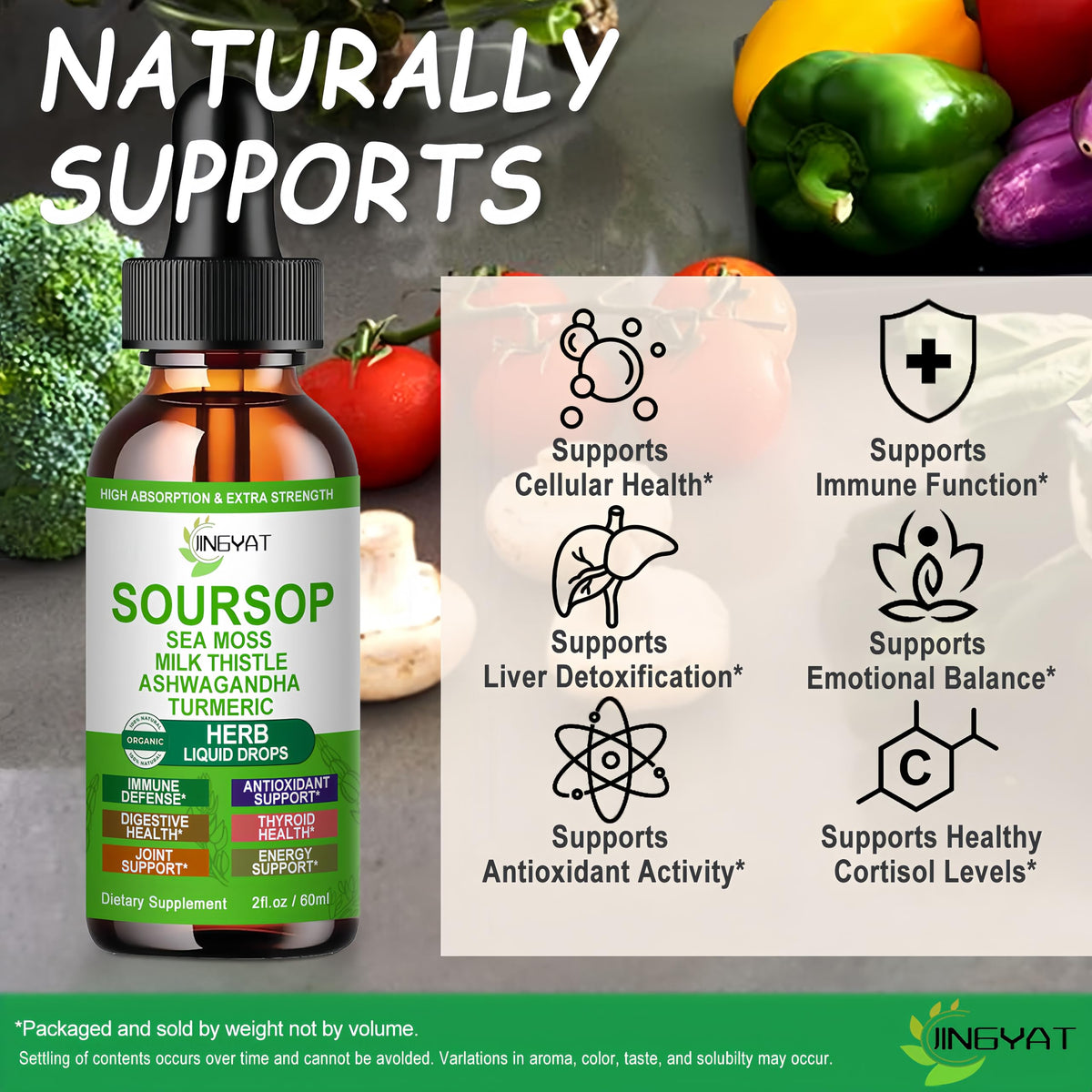 Gouttes de graviola bio JINGYAT sur un fond naturel