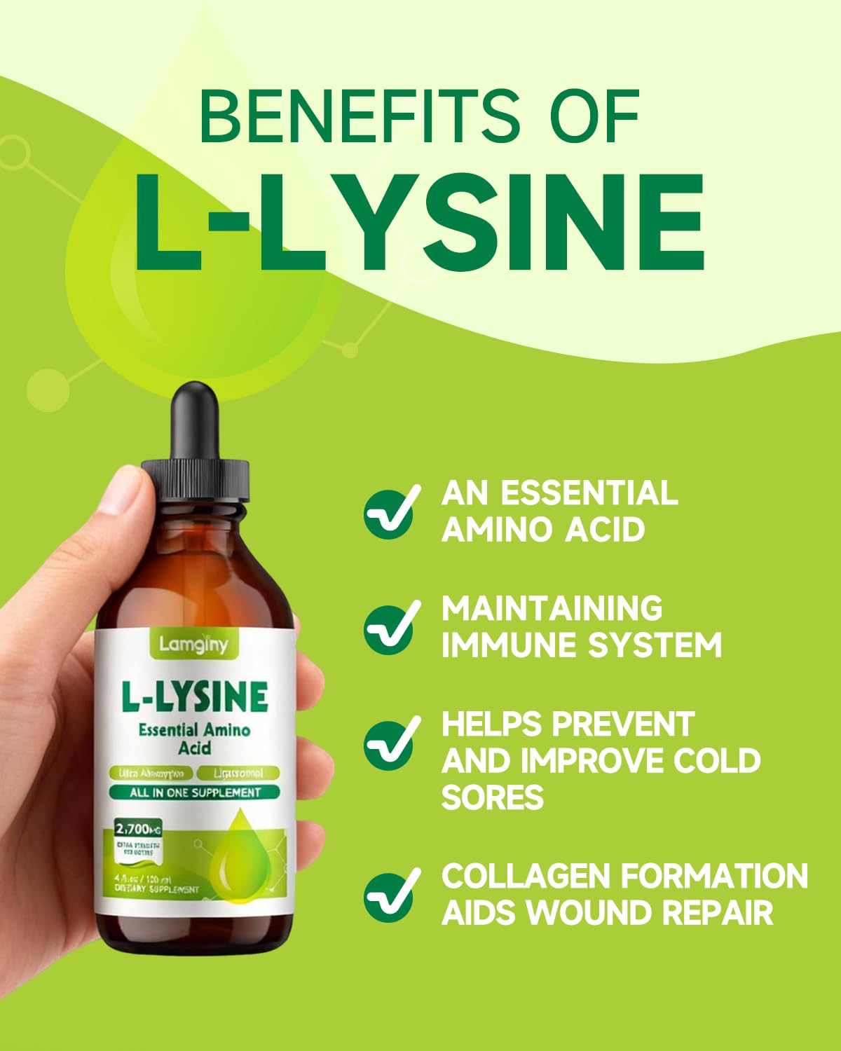 Gouttes de L-Lysine 1000mg avec compte-gouttes