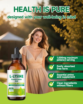 Gouttes de L-Lysine 1000mg dans un verre d'eau