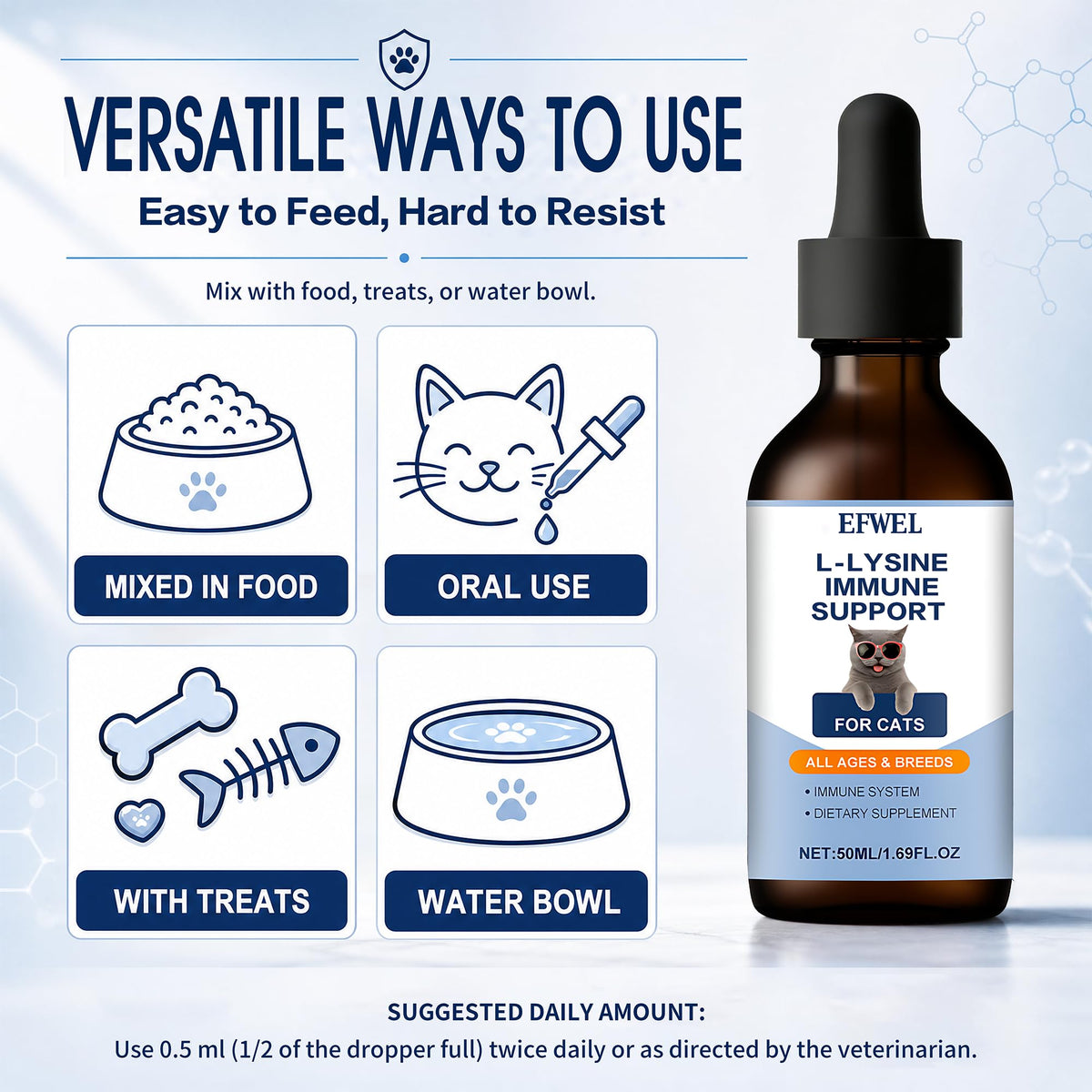 Gouttes de L-Lysine EFWEL pour chats, administration facile