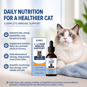 Gouttes de L-Lysine EFWEL pour chats sur une surface blanche