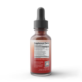 Gouttes de LUV health Flow Drops MAX sur une cuillère avec un fond naturel