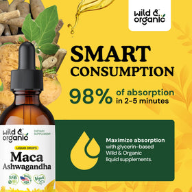 Gouttes de maca et ashwagandha Wild & Organic avec compte-gouttes