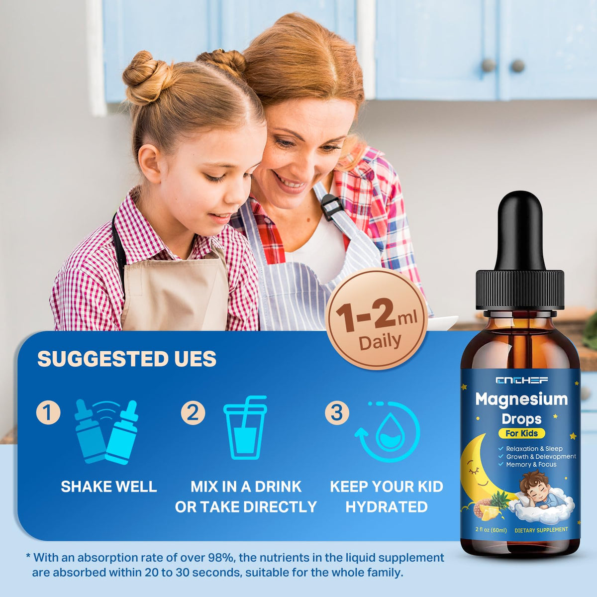 Gouttes de magnésium CNCHEF 60ml en usage avec un enfant