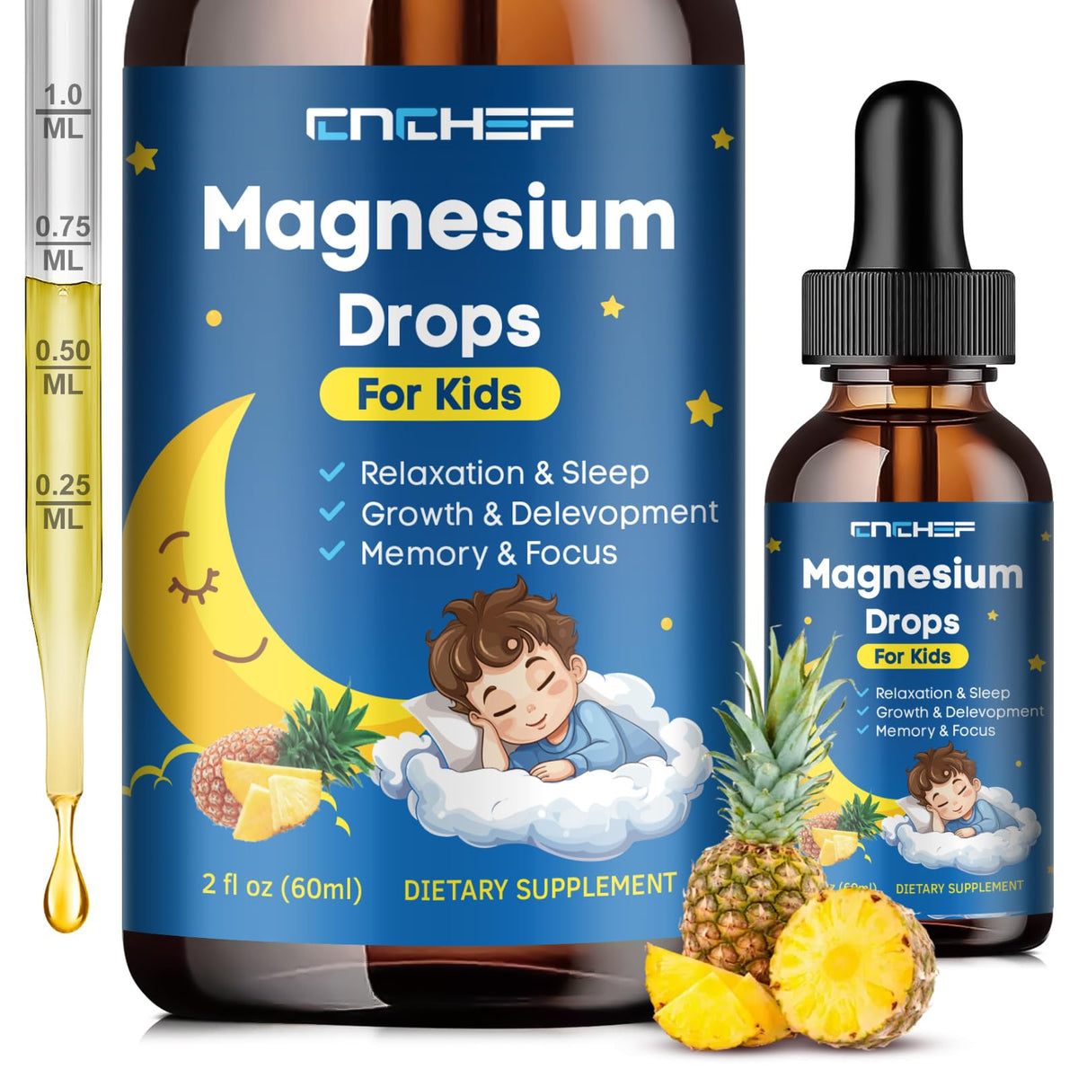 Gouttes de magnésium CNCHEF 60ml saveur ananas vue de face