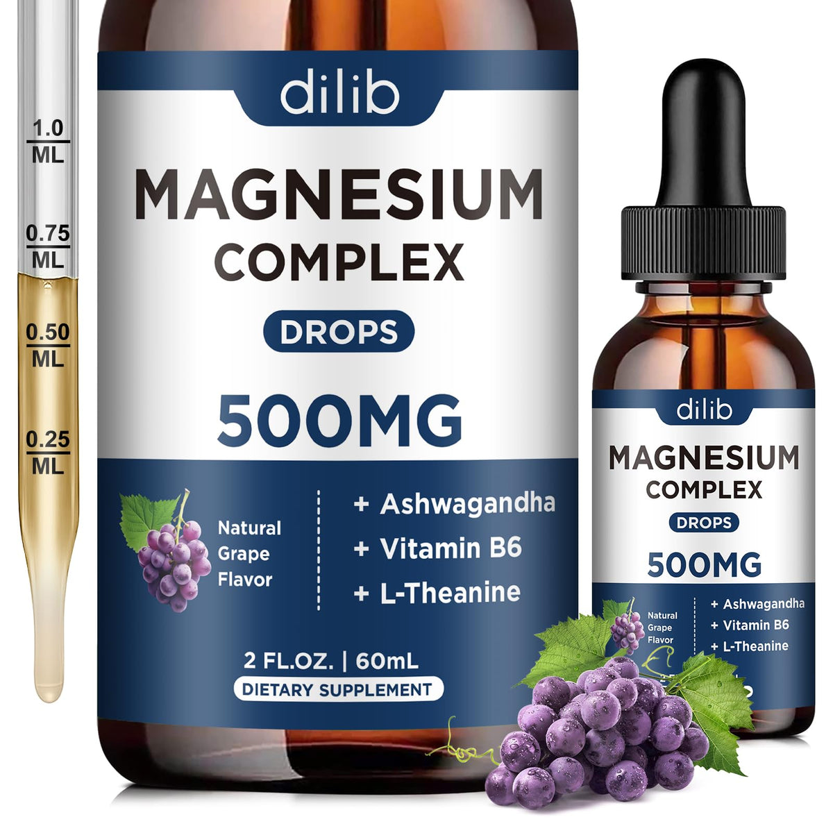 Gouttes de magnésium glycinate 500mg de dilib, flacon avant