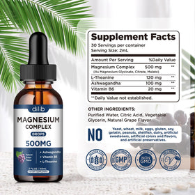 Gouttes de magnésium glycinate 500mg de dilib, flacon dans un cadre naturel