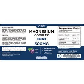Gouttes de magnésium glycinate 500mg de dilib, flacon sur une table