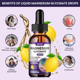 Gouttes de magnésium glycinate dans un verre avec des fruits