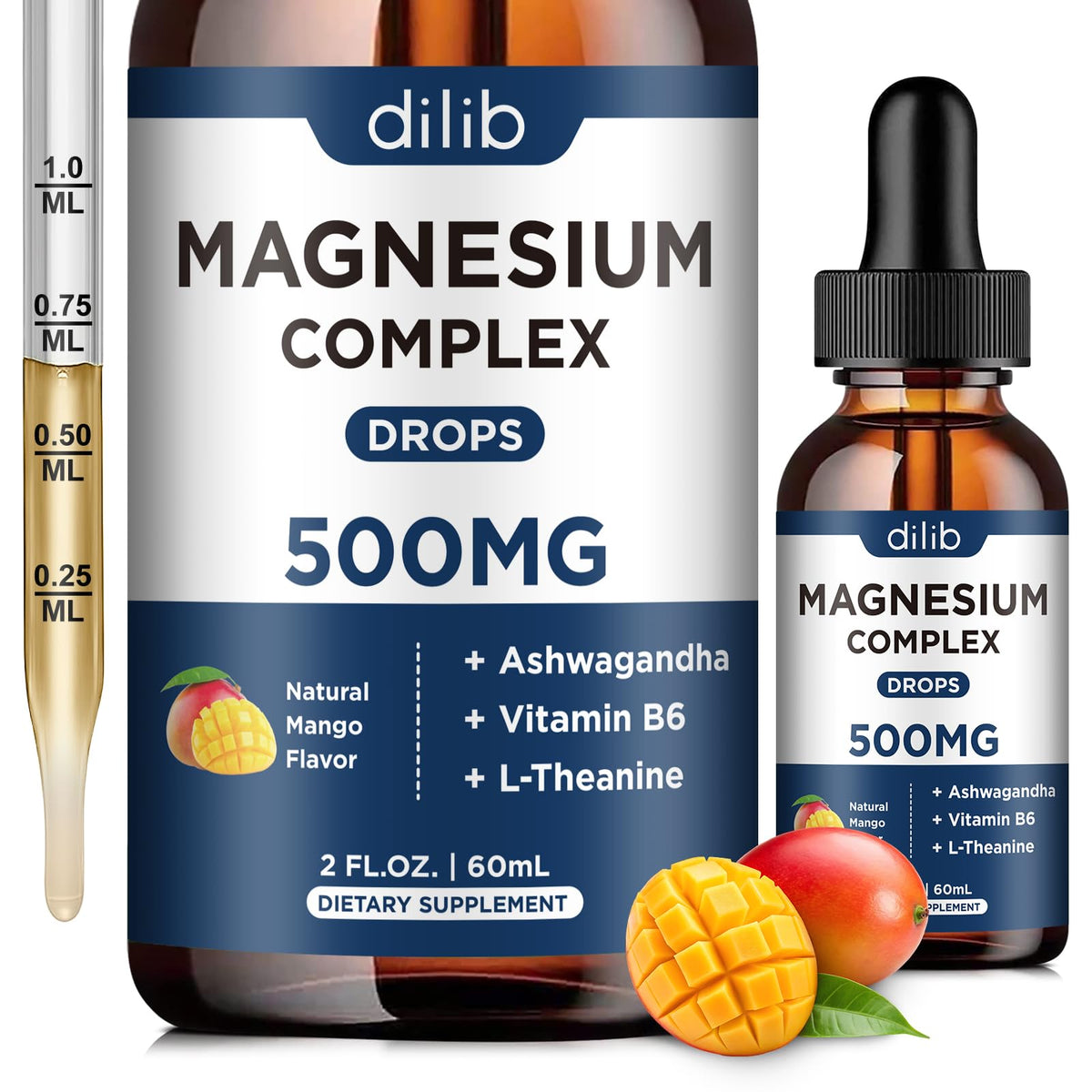 Gouttes de magnésium glycinate dilib 500mg bouteille avant