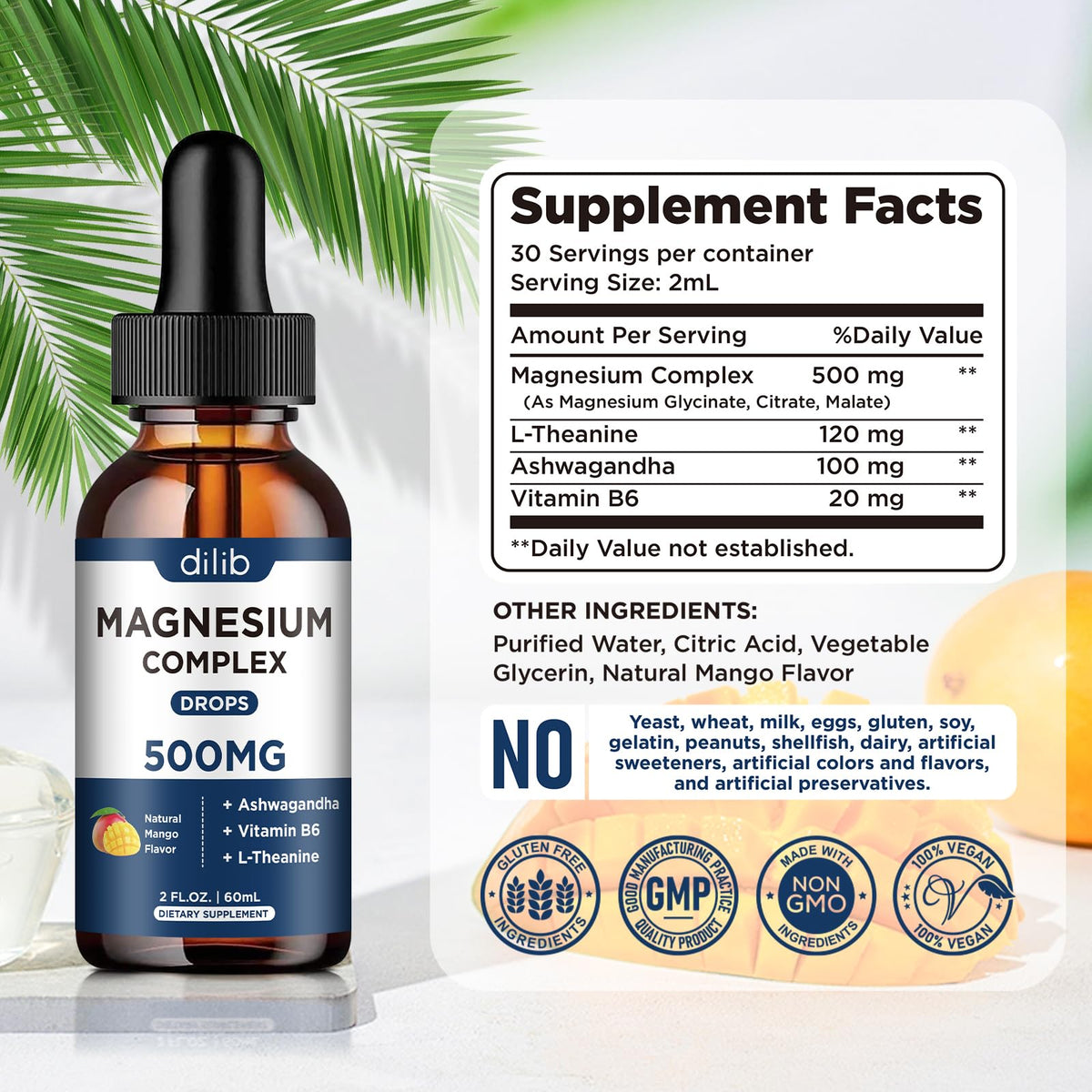 Gouttes de magnésium glycinate dilib 500mg en gros plan