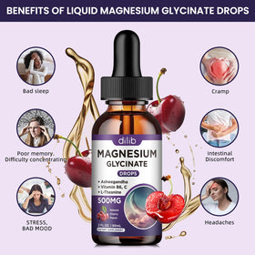 Gouttes de magnésium glycinate dilib sur une table en bois