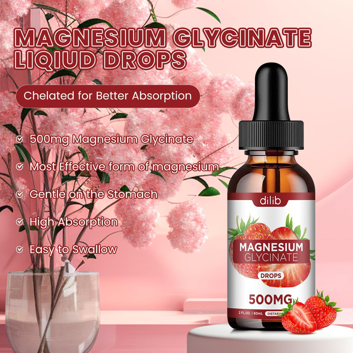 Gouttes de magnésium glycinate dilib versées dans une cuillère