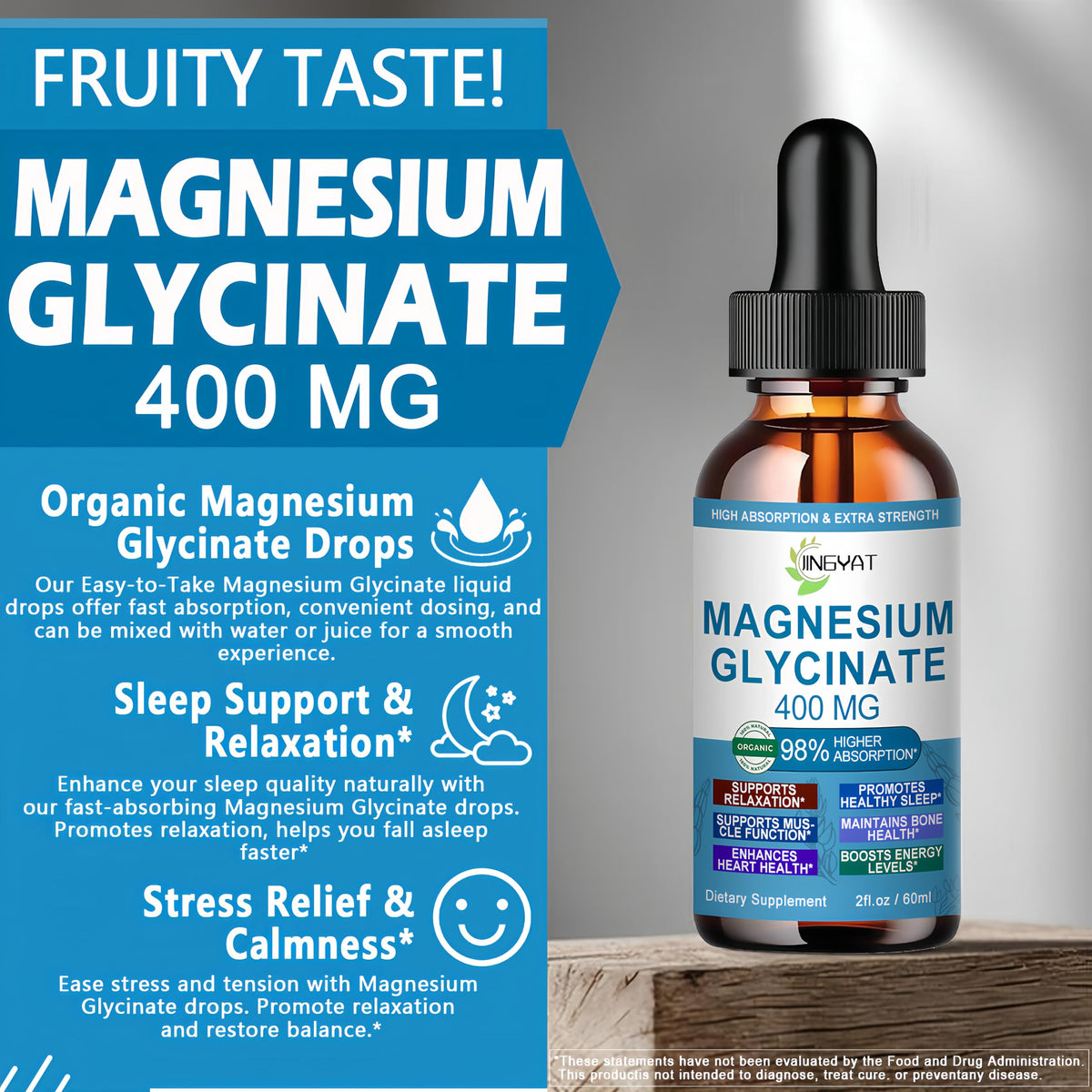 Gouttes de magnésium glycinate JINGYAT 400mg - étiquette du produit