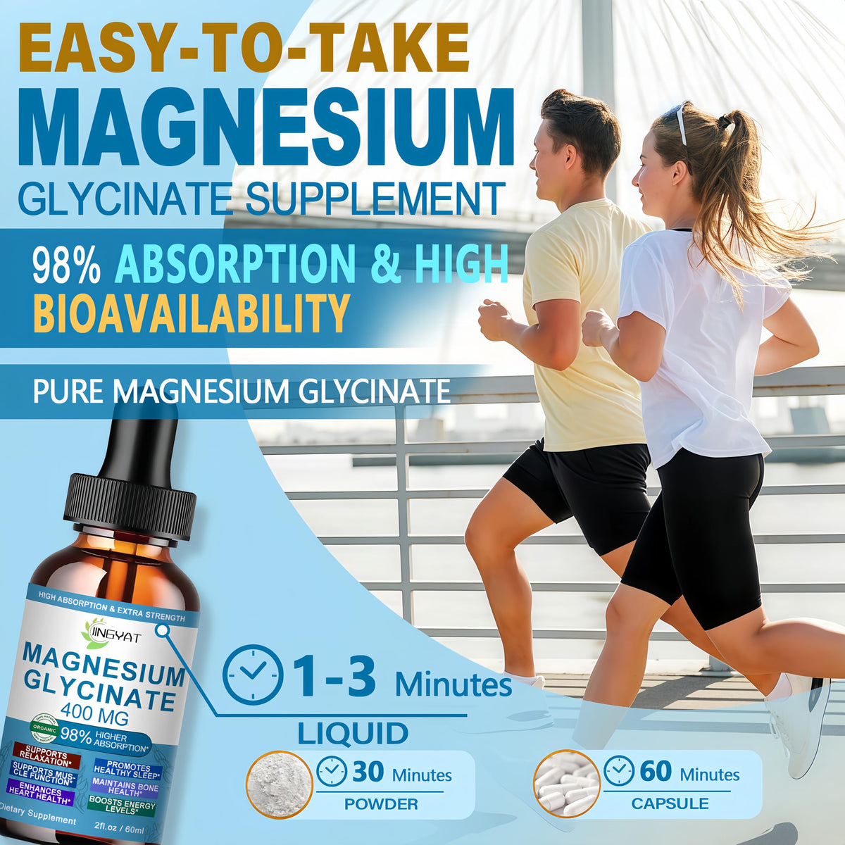 Gouttes de magnésium glycinate JINGYAT 400mg - flacon ouvert