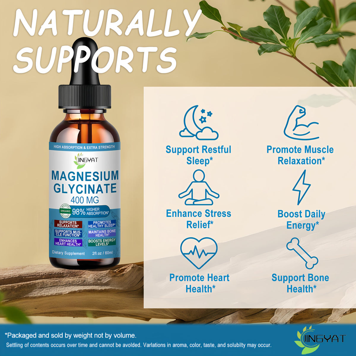 Gouttes de magnésium glycinate JINGYAT 400mg - format liquide