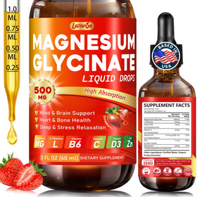 Gouttes de magnésium glycinate liquide LAMFQA 500mg, bouteille vue de face