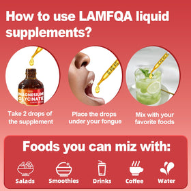 Gouttes de magnésium glycinate liquide LAMFQA 500mg, gouttes dans une cuillère