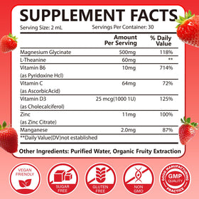 Gouttes de magnésium glycinate liquide LAMFQA 500mg, mise en scène avec des fruits